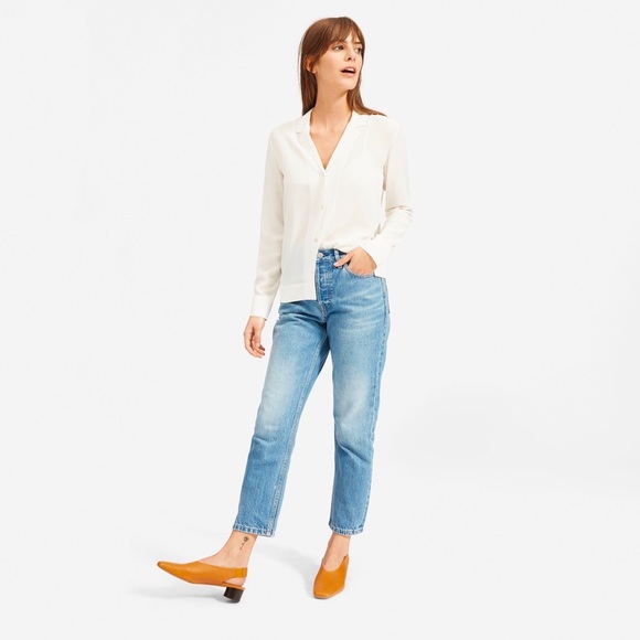 Everlane The Clean Silk Notch Shirt BNWT Off White - Picture 5 of 6